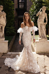 Suzhoufashion Glamorous Long Strapless Tulle Mermaid Wedding Dresses With Embroidery