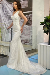 Suzhoufashion Glamorous Long White One Shoulder Sleeveless Mermaid Evening Dresses With Glitter