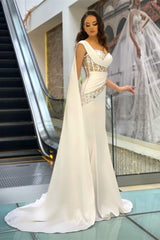 Suzhoufashion Glamorous Long White One Shoulder Sleeveless Mermaid Evening Dresses With Glitter
