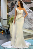 Suzhoufashion Glamorous Long White One Shoulder Sleeveless Mermaid Evening Dresses With Glitter