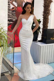Suzhoufashion Glamorous Long White One Shoulder Sleeveless Mermaid Evening Dresses With Glitter