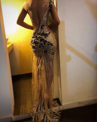 Suzhoufashion Glamorous One Shoulder V-Neck Backless Sequined Prom Dresses