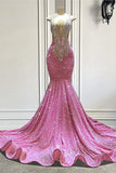 Suzhoufashion Glamorous Pink Sequined Sleeveless Straps Long Beading Mermaid Prom Dresses