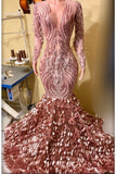 Suzhoufashion Glamorous V-Neck Long Sleeves Lace Mermaid Prom Dresses with Appliques
