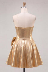 Suzhoufashion Gold A Line Metallic Beaded Short Homecoming Dress with Bow