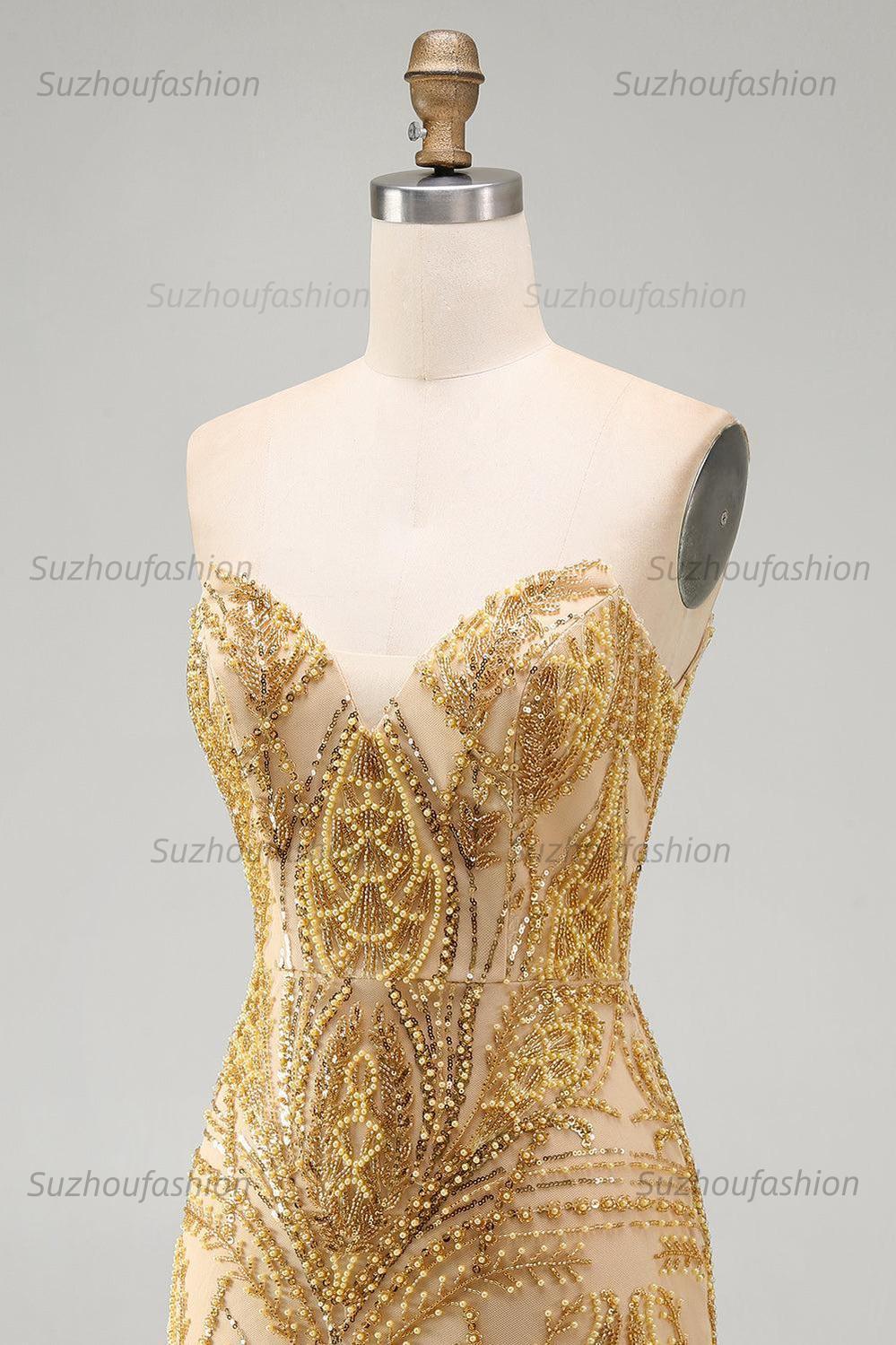Suzhoufashion Gold Beaded Tight Short Homecoming Dress