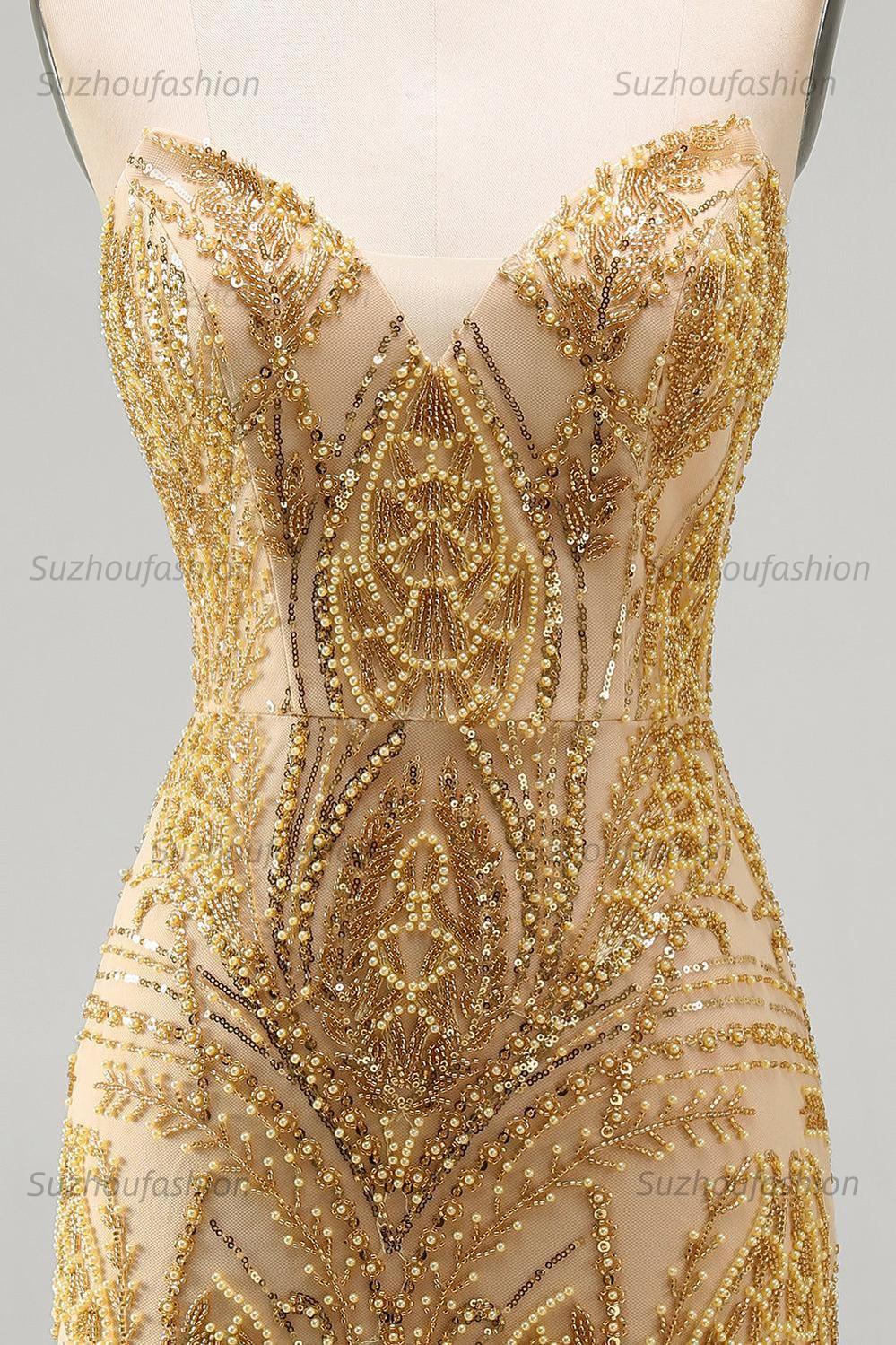 Suzhoufashion Gold Beaded Tight Short Homecoming Dress