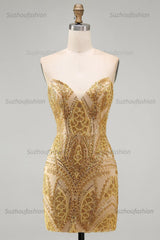 Suzhoufashion Gold Beaded Tight Short Homecoming Dress