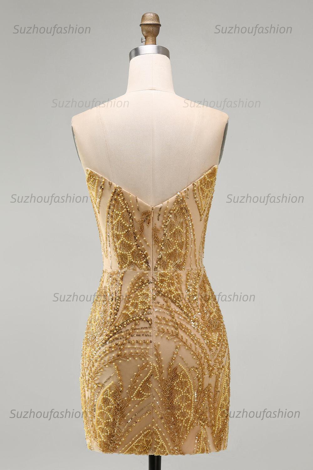 Suzhoufashion Gold Beaded Tight Short Homecoming Dress