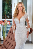 Suzhoufashion Gorgeous Mermaid V-Neck Lace Backless Appliques Bridal Dresses With Long Sleeves