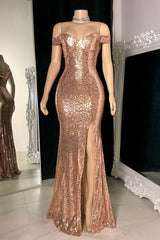 Suzhoufashion Gorgeous Off-the-shoulder Sequined Split Prom Dress Long Mermaid