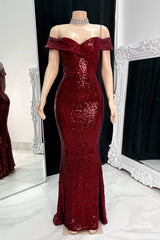 Suzhoufashion Gorgeous Off-the-shoulder Sequined Split Prom Dress Long Mermaid
