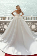 Suzhoufashion Gorgeous Princess Satin Wedding Dresses With Long Sleeves A-line V-neck