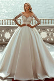 Suzhoufashion Gorgeous Princess Satin Wedding Dresses With Long Sleeves A-line V-neck