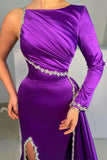 Suzhoufashion Gorgeous Purple Long A-line Sequined Split Evening Dresses With Long Sleeves