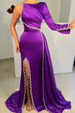 Suzhoufashion Gorgeous Purple Long A-line Sequined Split Evening Dresses With Long Sleeves