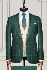 Suzhoufashion Green Plaid Three Pieces Prom Men Suits