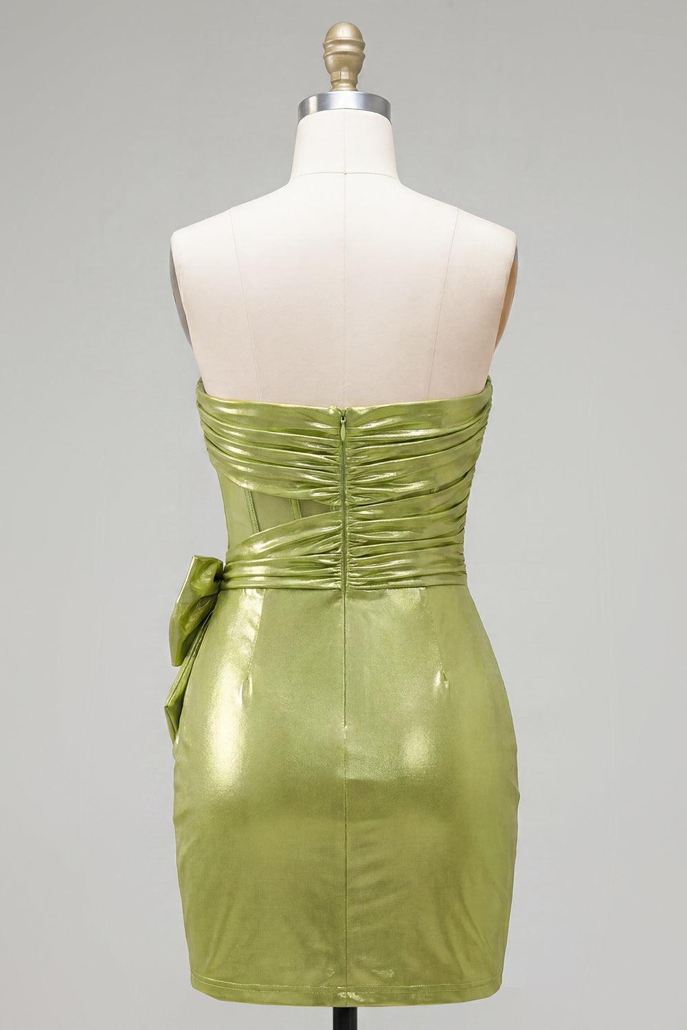 Suzhoufashion Green Strapless Ruched Corset Tight Short Homecoming Dress with 3D Flowers