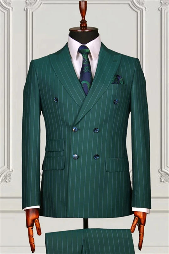 Suzhoufashion Green Striped Pieces Best Fitted Prom Men Suits