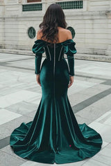 Suzhoufashion Green Velvet Formal Dress Mermaid Long Sleeve Christmas Party Dress with Slit