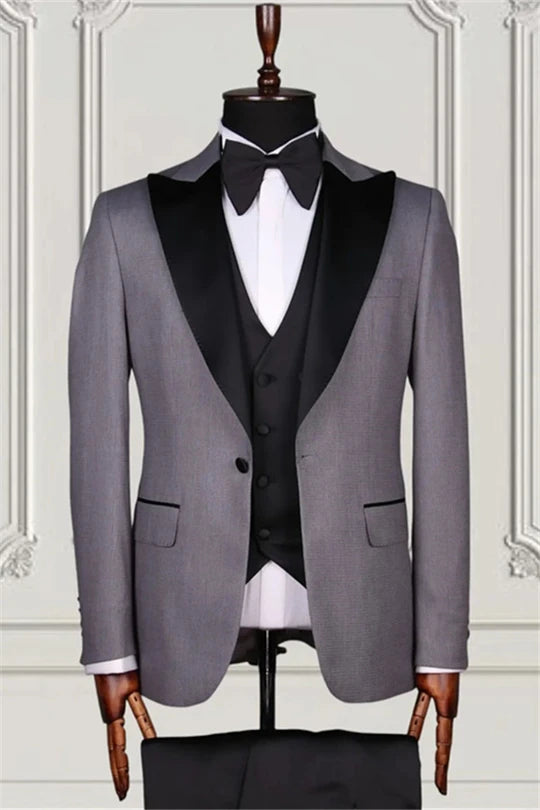 Suzhoufashion Grey Double Breasted Peaked Lapel Men Suits