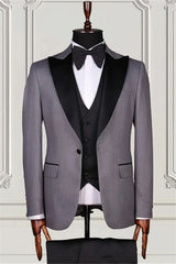 Suzhoufashion Grey Double Breasted Peaked Lapel Men Suits