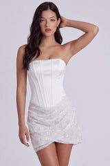Suzhoufashion Ivory Corset Lace Tight Ruched Strapless Short Engagement Dress