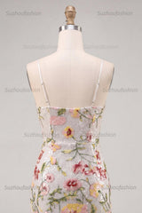 Suzhoufashion Ivory Floral Spaghetti Straps Beaded Tight Short Homecoming Dress