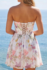 Suzhoufashion Ivory Floral Strapless Corset A-Line Short Homecoming Dress