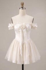 Suzhoufashion Ivory Ruffled A Line Corset Short Homecoming Dress with 3D Flower