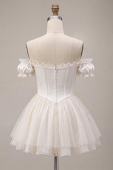 Suzhoufashion Ivory Ruffled A Line Corset Short Homecoming Dress with 3D Flower