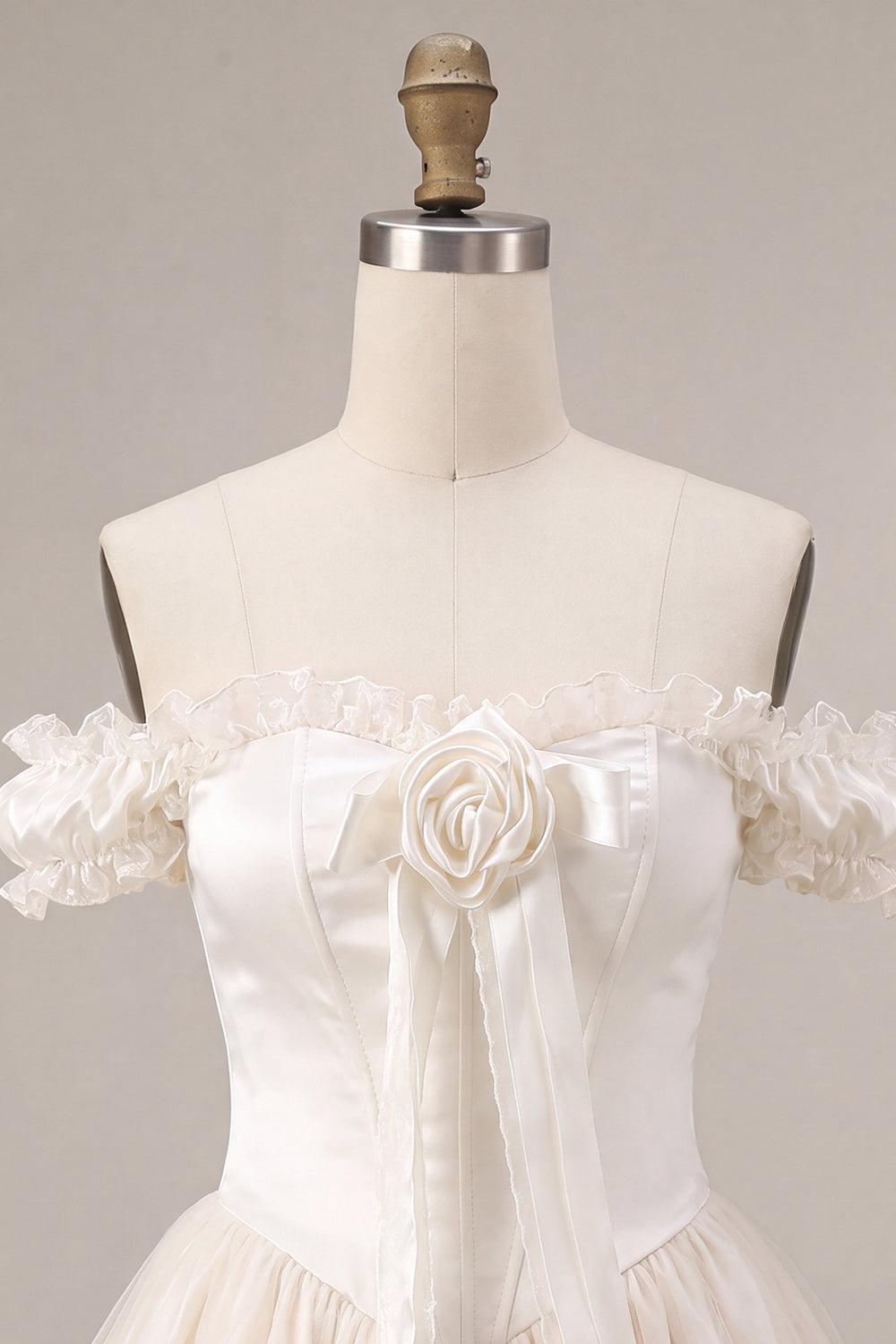 Suzhoufashion Ivory Ruffled A Line Corset Short Homecoming Dress with 3D Flower