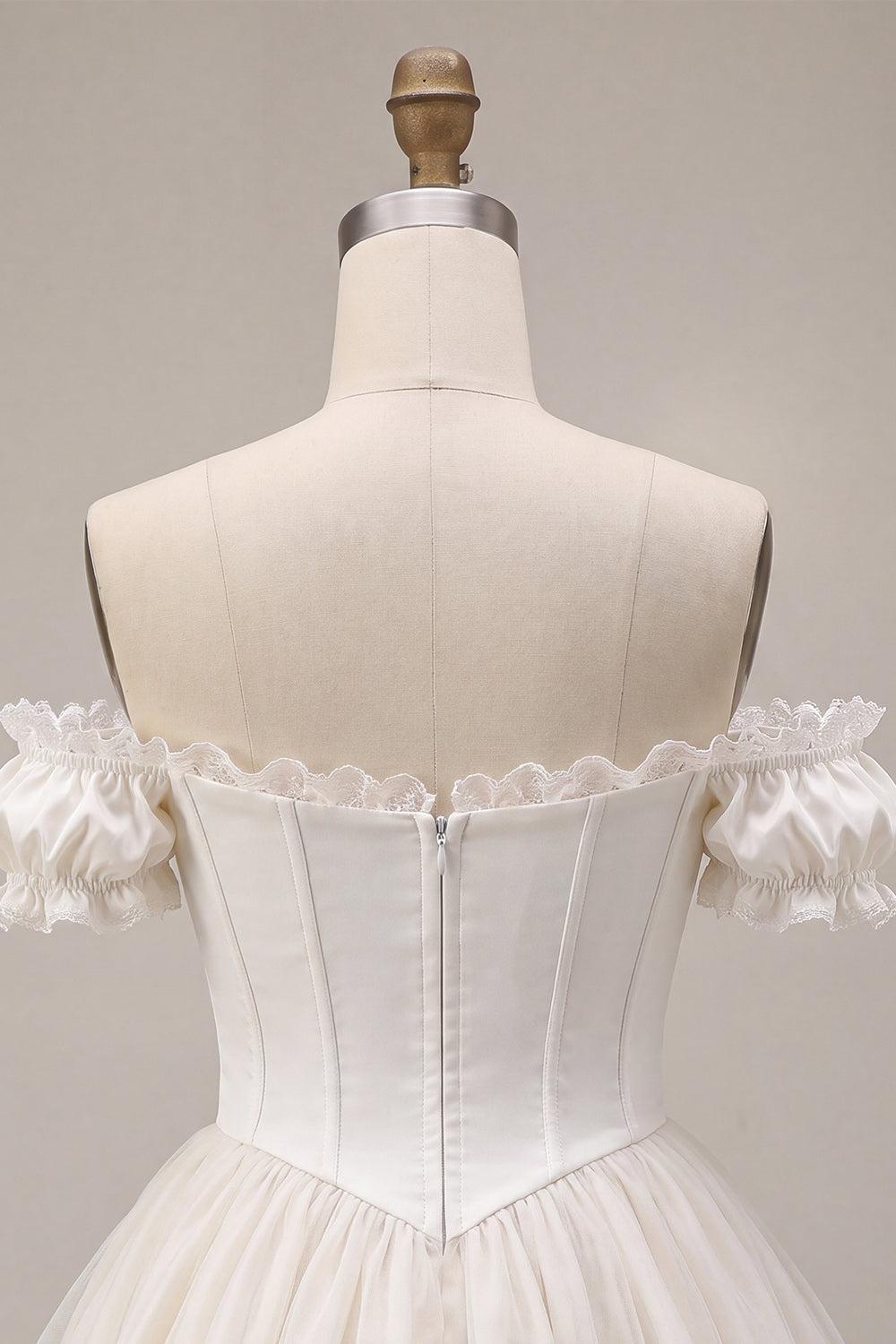 Suzhoufashion Ivory Ruffled A Line Corset Short Homecoming Dress with 3D Flower