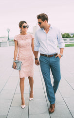 Suzhoufashion Lace Blushing Pink Formal Dresses Knee Length Wedding Party Dress