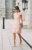 Suzhoufashion Lace Blushing Pink Formal Dresses Knee Length Wedding Party Dress