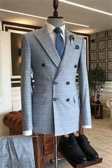 Suzhoufashion Light Blue Double Breasted Slim Fit Men Suits For Prom