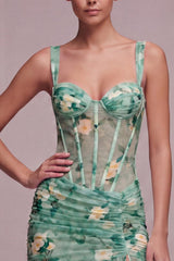 Suzhoufashion Light Green Floral Corset Tight Short Homecoming Dress with Ruffles