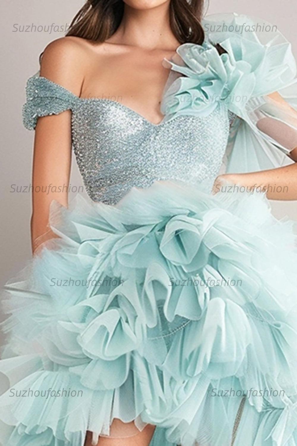Suzhoufashion Light Green High-Low Organza Short Homecoming Dress
