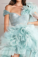 Suzhoufashion Light Green High-Low Organza Short Homecoming Dress