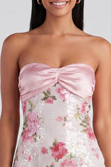 Suzhoufashion Light Pink Strapless Sequin Floral Tight Short Homecoming Dress