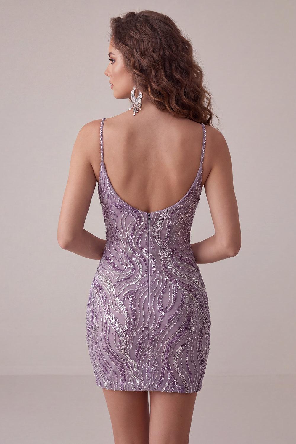 Suzhoufashion Lilac Beaded Tight Short Homecoming Dress