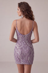 Suzhoufashion Lilac Beaded Tight Short Homecoming Dress