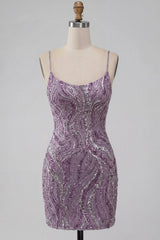 Suzhoufashion Lilac Beaded Tight Short Homecoming Dress