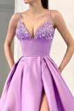Suzhoufashion Lilac Spaghetti-Straps Sleeveless Evening Prom Dresses Split Long With Sequins