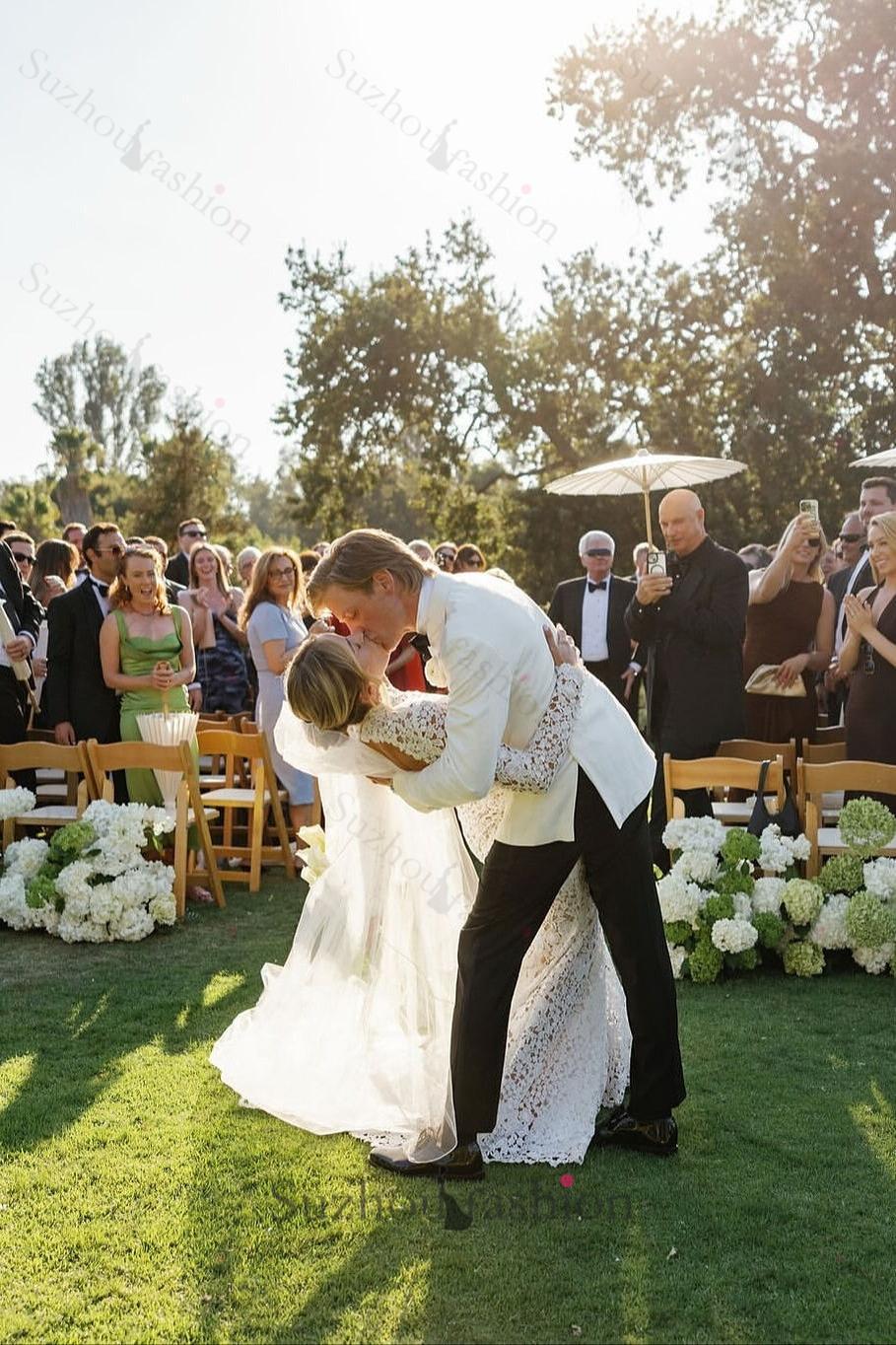 Suzhoufashion Long Sleeve Beach Wedding Dress Lace High Neck Mermaid Bridal Gown