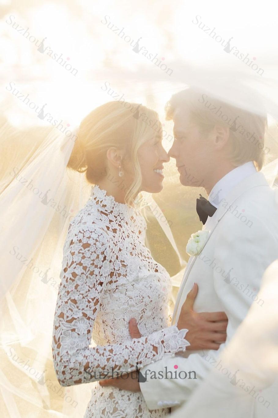 Suzhoufashion Women Long Sleeve Beach Wedding Dress Lace High Neck Mermaid Bridal Gown Suzhoufashion Women Long Sleeve Beach Wedding Dress Lace High Neck Mermaid Bridal Gown