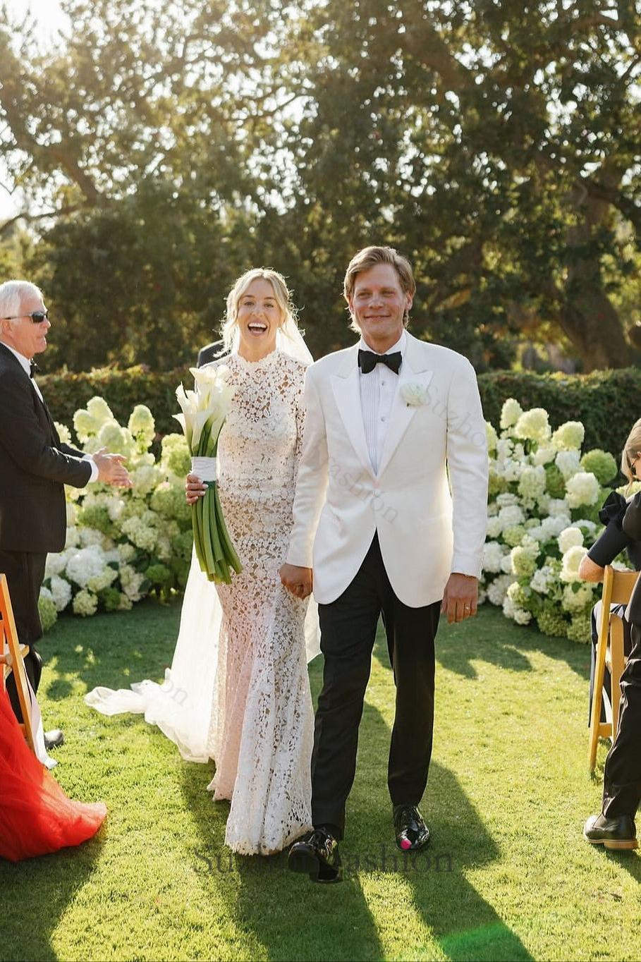 Suzhoufashion Long Sleeve Beach Wedding Dress Lace High Neck Mermaid Bridal Gown