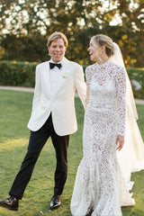 Suzhoufashion Long Sleeve Beach Wedding Dress Lace High Neck Mermaid Bridal Gown