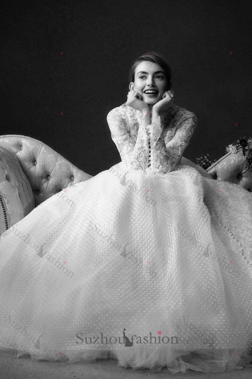 Suzhoufashion Women Long Sleeve Wedding Dress Lace High Neck A Line Bridal Gown Suzhoufashion Women Long Sleeve Wedding Dress Lace High Neck A Line Bridal Gown