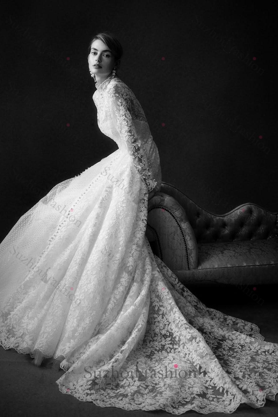 Suzhoufashion Women Long Sleeve Wedding Dress Lace High Neck A Line Bridal Gown suzhoufashion Suzhoufashion Women Long Sleeve Wedding Dress Lace High Neck A Line Bridal Gown suzhoufashion